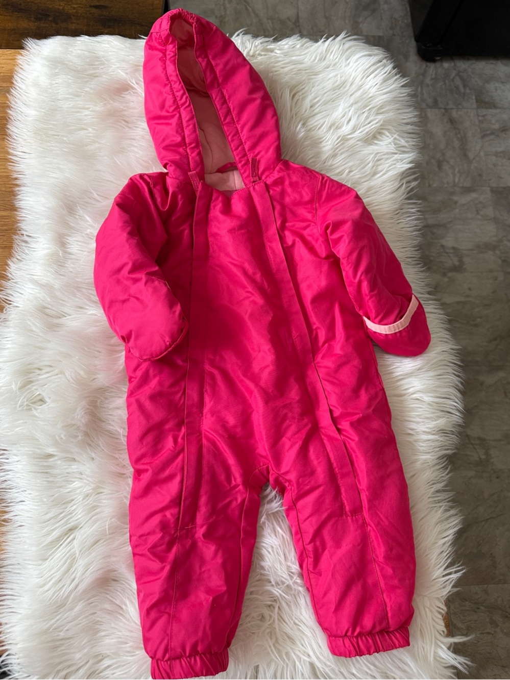 Cherokee Bright Pink Hooded Baby One-Piece Snowsuit (missing booties part)